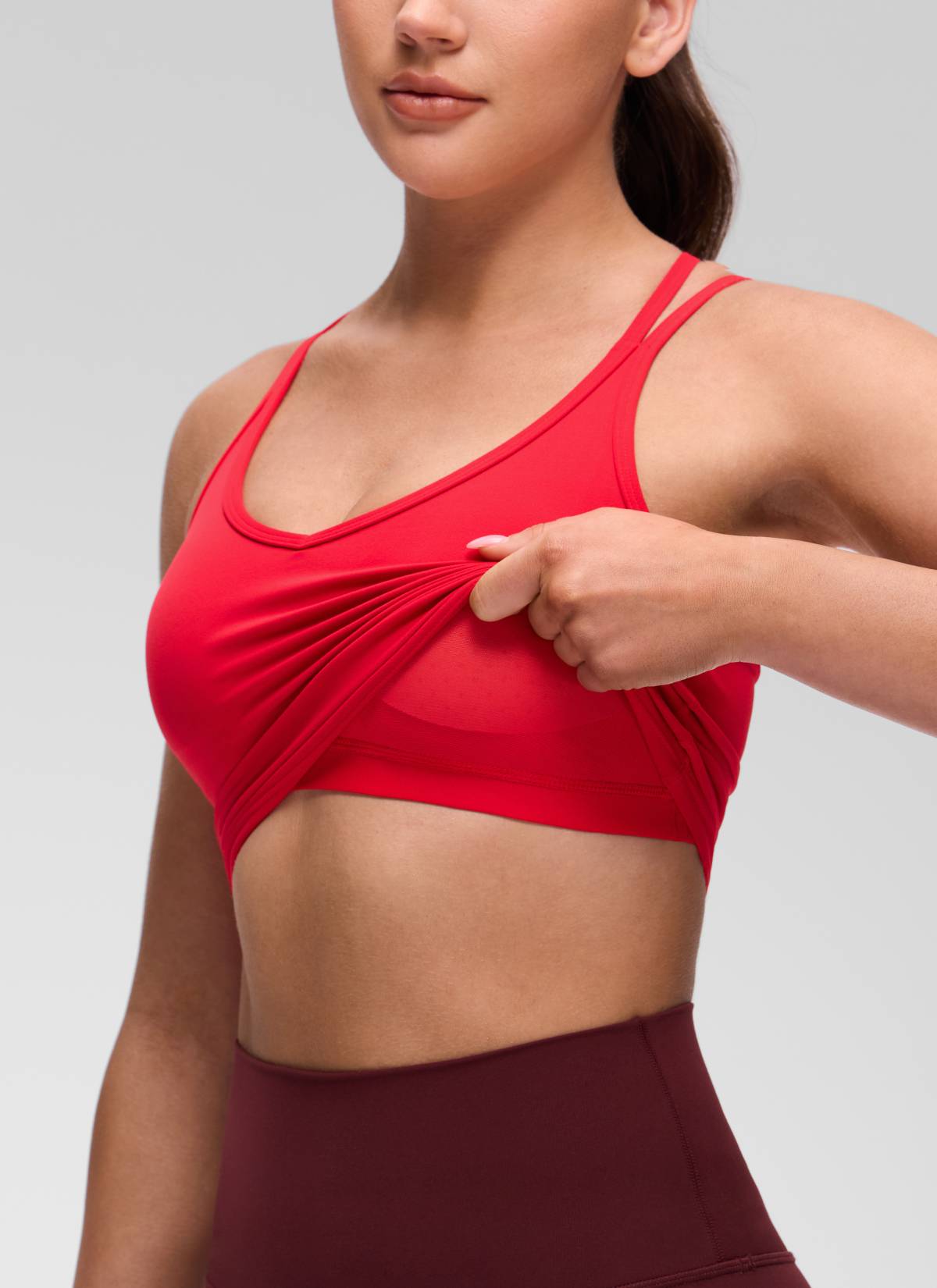 CRZ YOGA Mujer Butterluxe escote V, espalda cruzada con sujetador Rojo Aurora