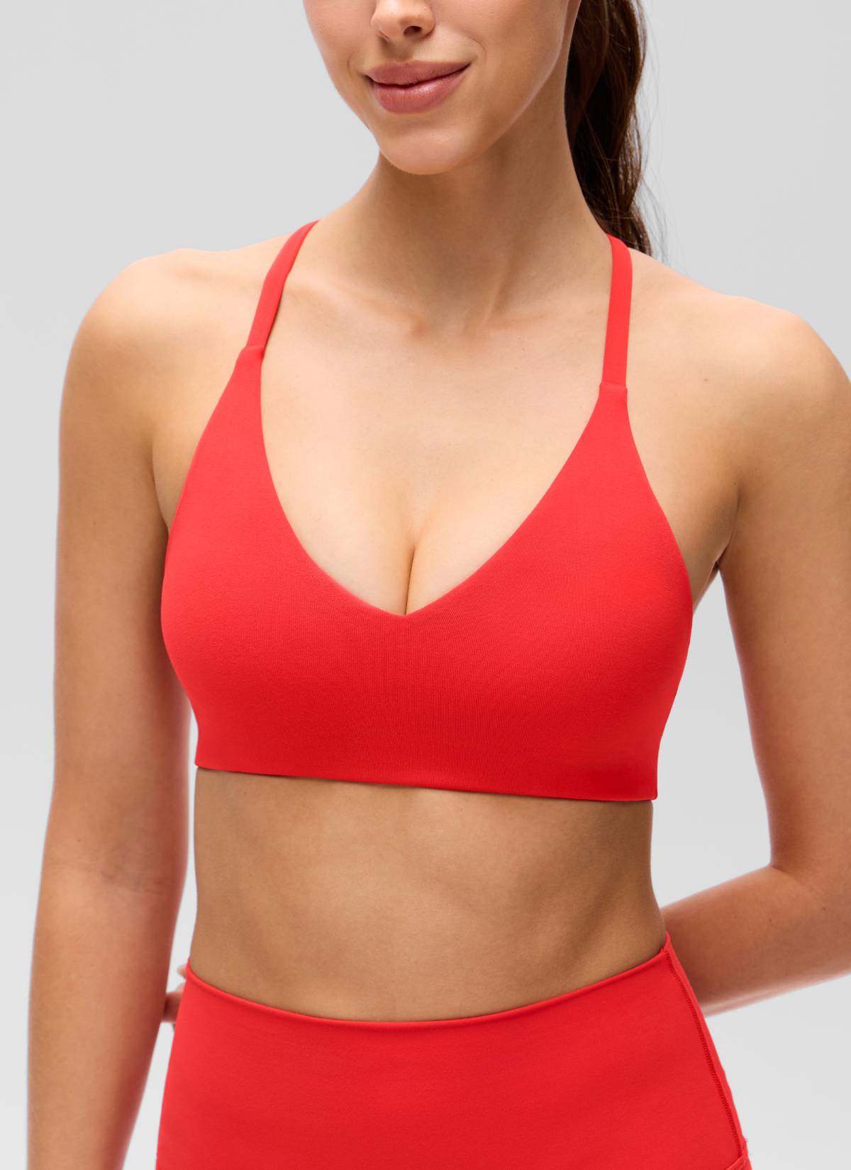 CRZ YOGA Mujer Butterluxe Escote en V Espalda en U Tirantes Finos Rojo Profundo