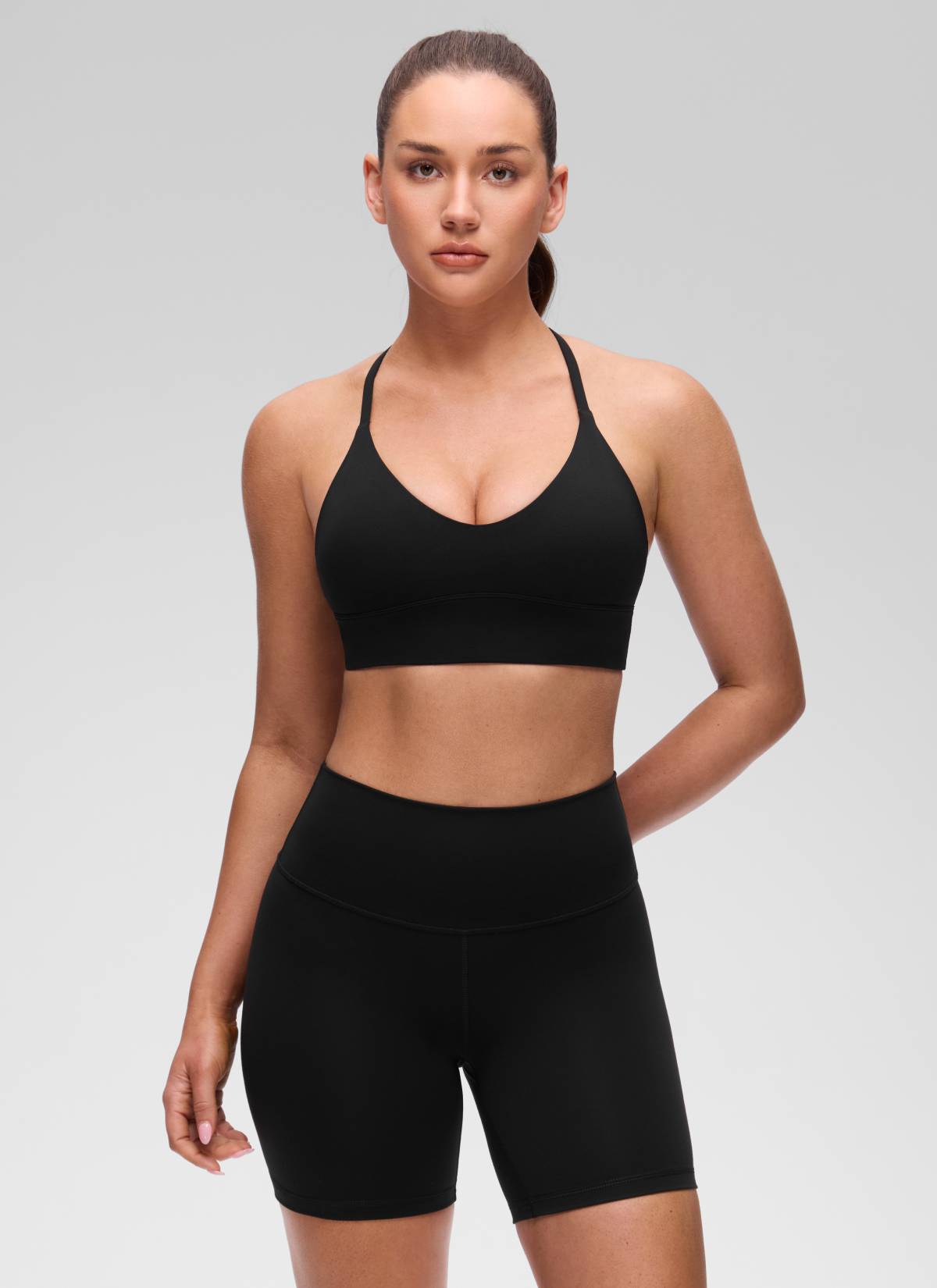 CRZ YOGA Mujer Butterluxe Sujetador Deportivo V Neck Espalda Cruzada Negro