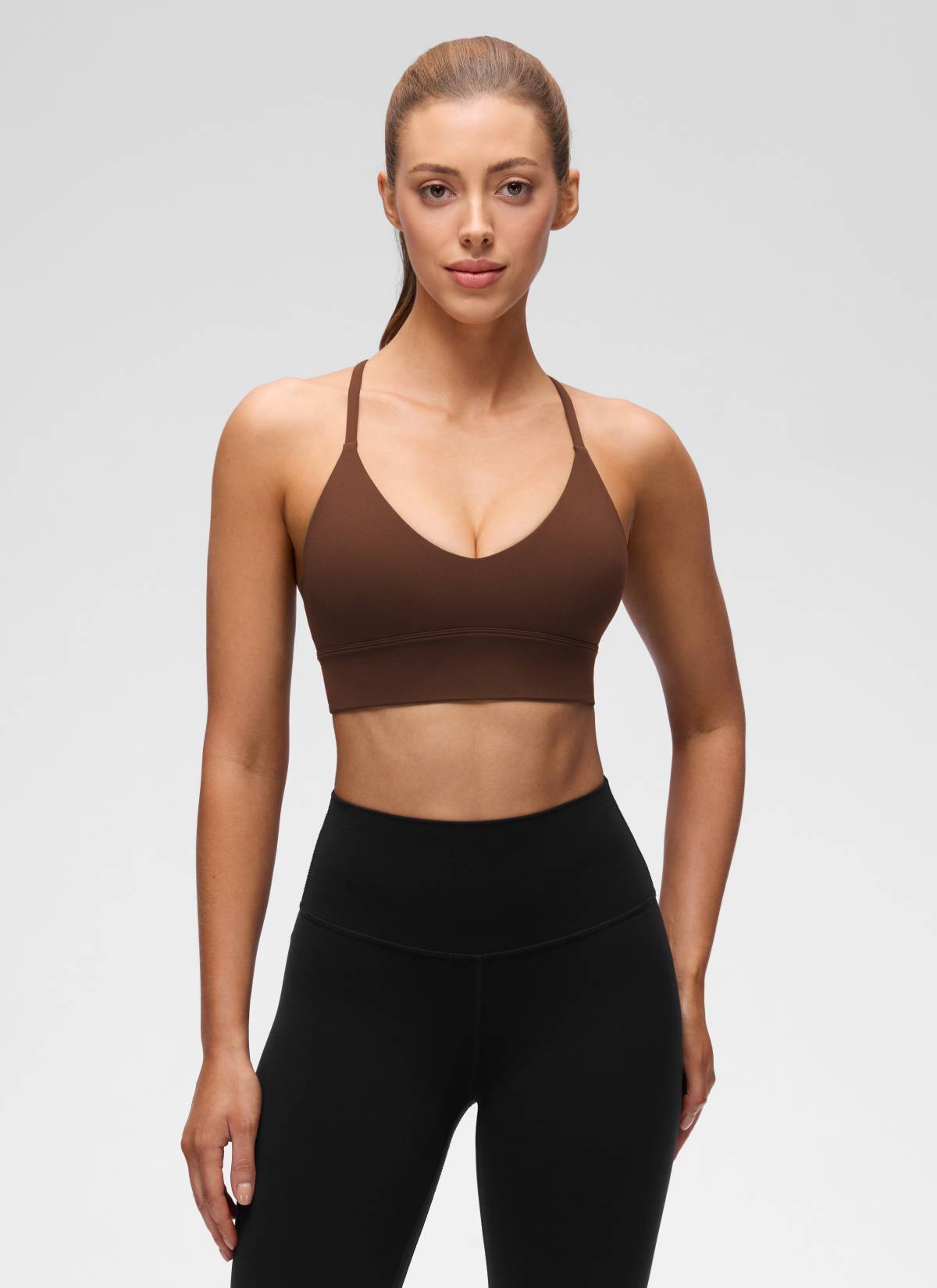 CRZ YOGA Mujer Butterluxe Sujetador Deportivo V Neck Espalda Cruzada Marrón Lava