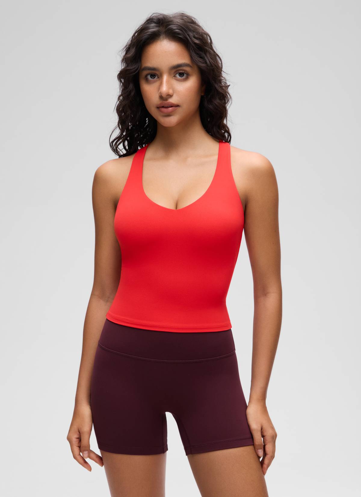 CRZ YOGA para Mujer Butterluxe Yoga Escote en V y Espalda Deportiva Rojo Profundo