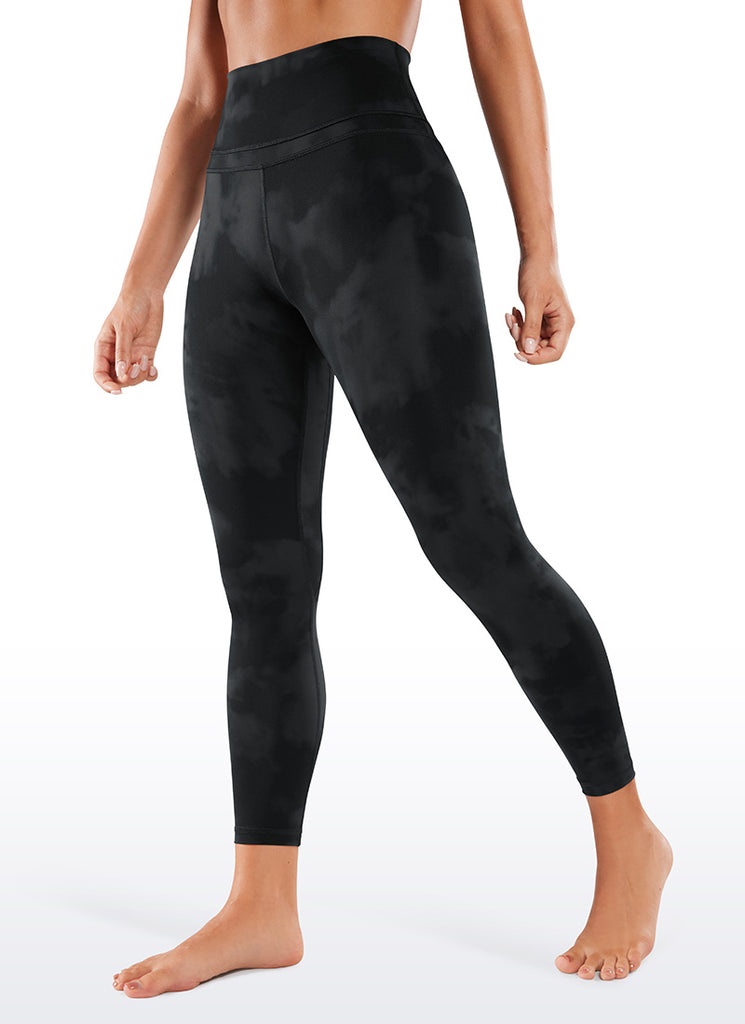 CRZ YOGA Nakedfeel Leggings con Costura doble en la Cintura de 25 Pulgadas para Mujer Flores De Tinte Negro