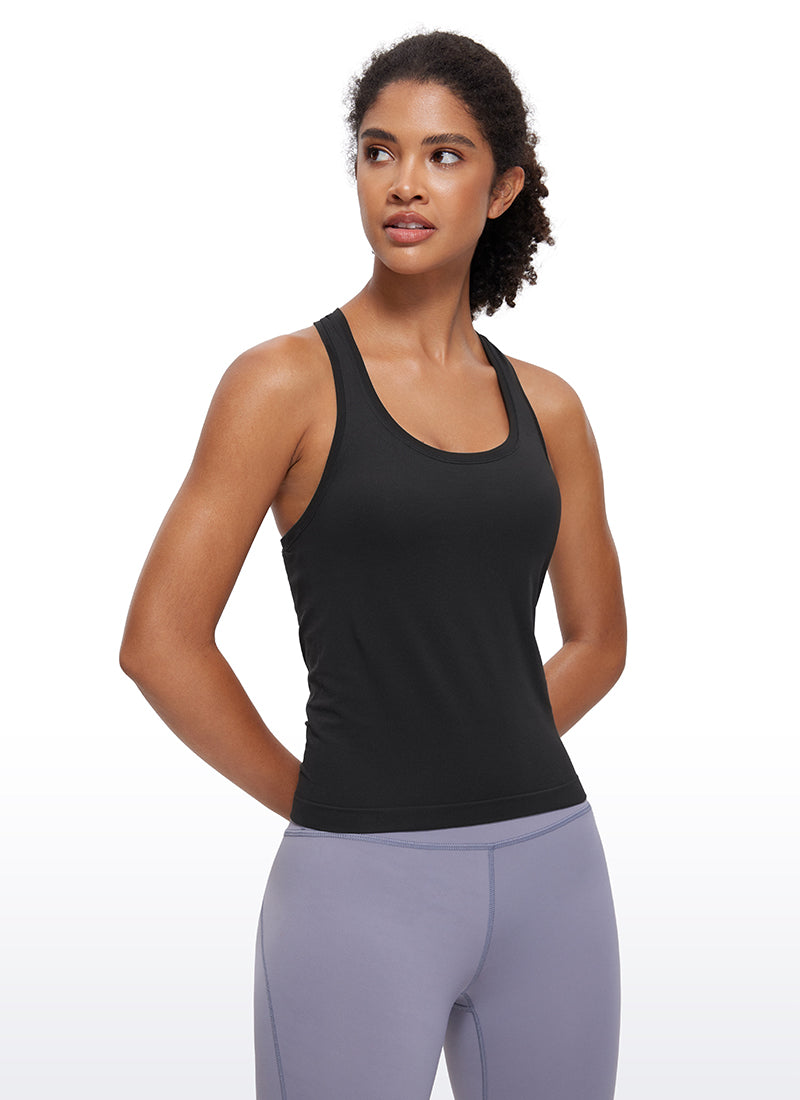 CRZ YOGA Camiseta sin Costuras de Cuello Redondo para Mujer Negro