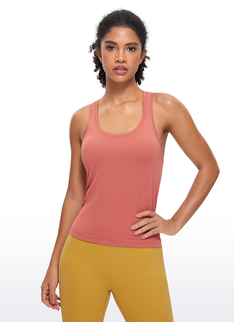 Camiseta de Tirantes con Espalda Cruzada y Cuello Redondo sin Costuras