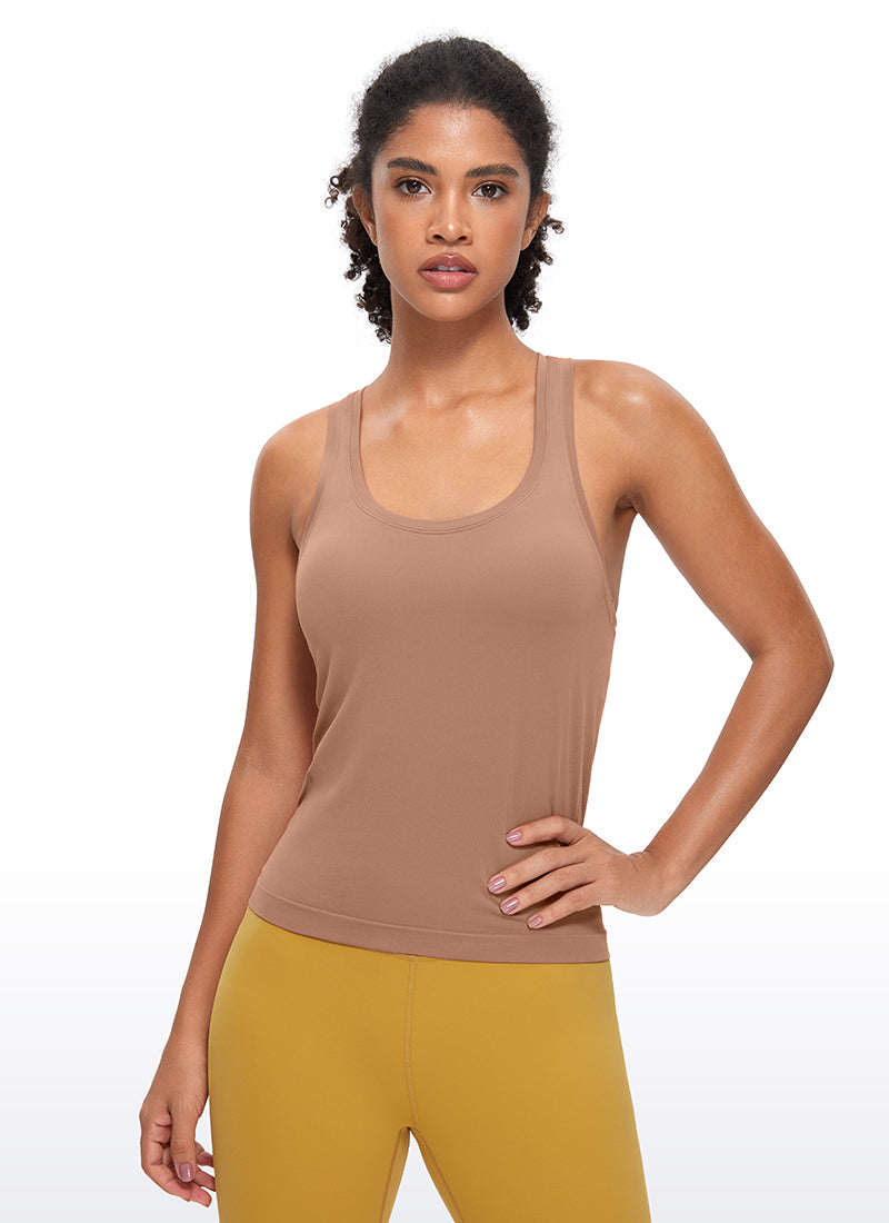 Camiseta de Tirantes con Espalda Cruzada y Cuello Redondo sin Costuras