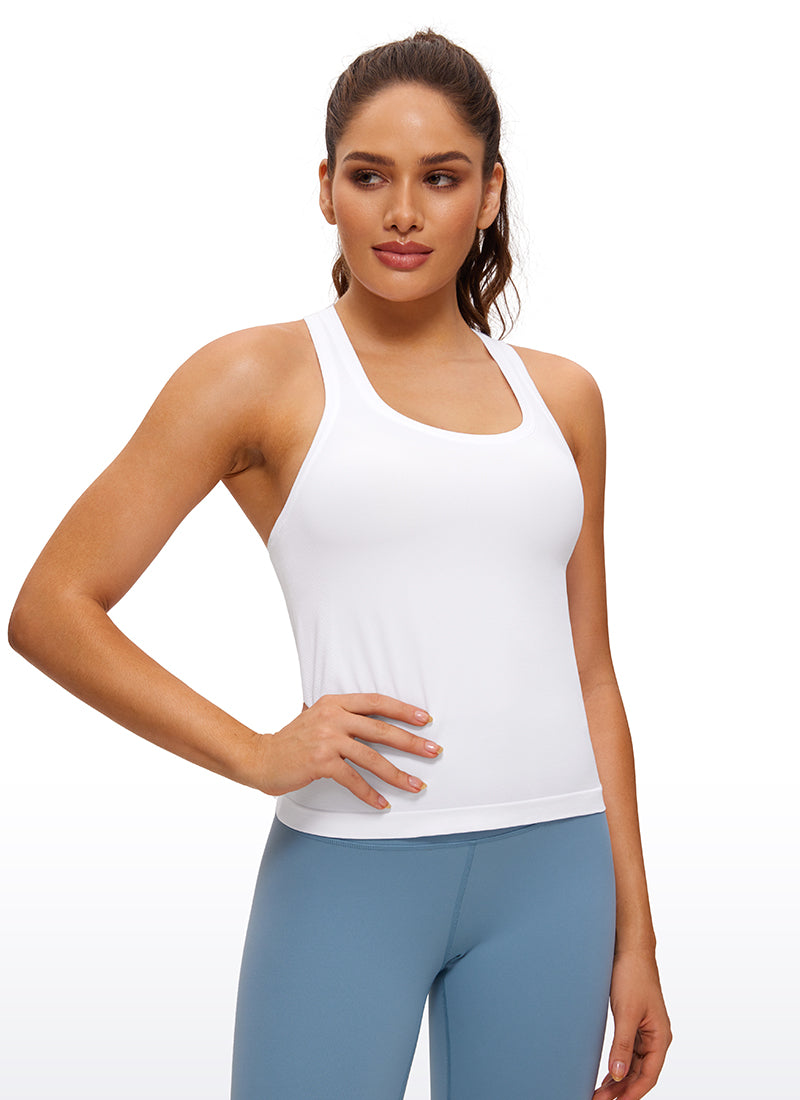 CRZ YOGA Camiseta sin Costuras de Cuello Redondo para Mujer blanco