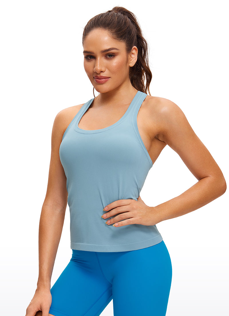 Camiseta de Tirantes con Espalda Cruzada y Cuello Redondo sin Costuras