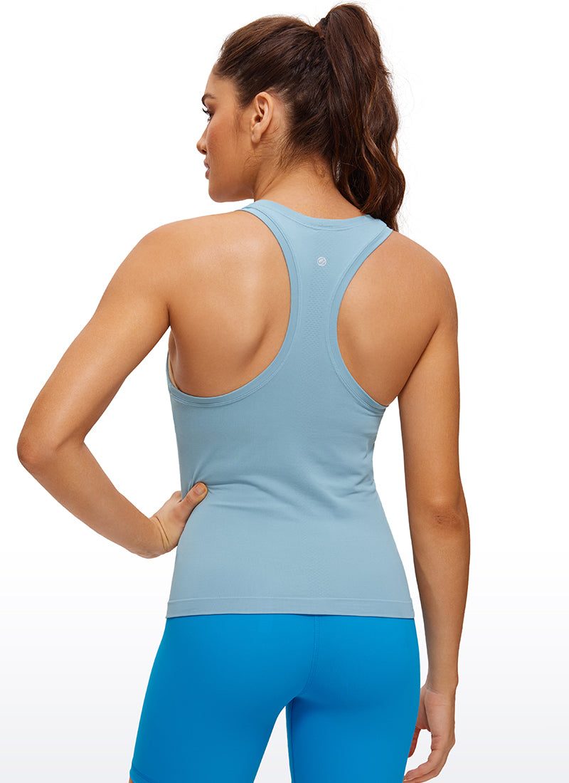 Camiseta de Tirantes con Espalda Cruzada y Cuello Redondo sin Costuras