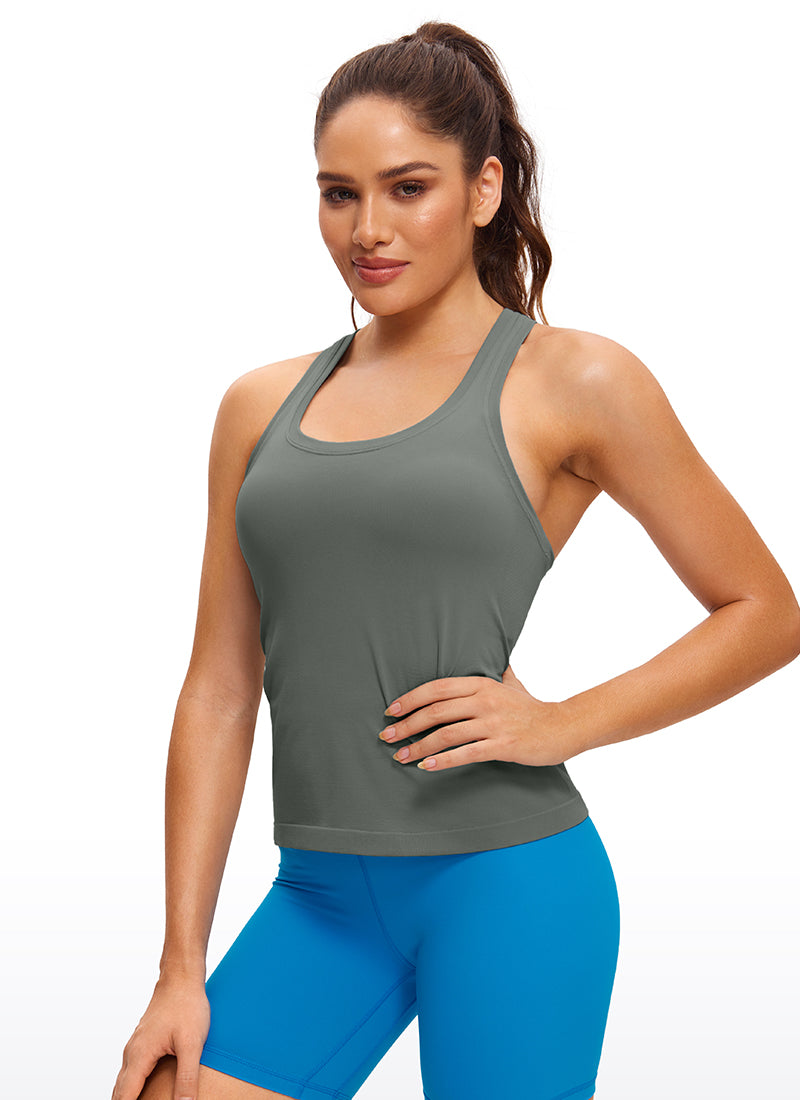 Camiseta de Tirantes con Espalda Cruzada y Cuello Redondo sin Costuras