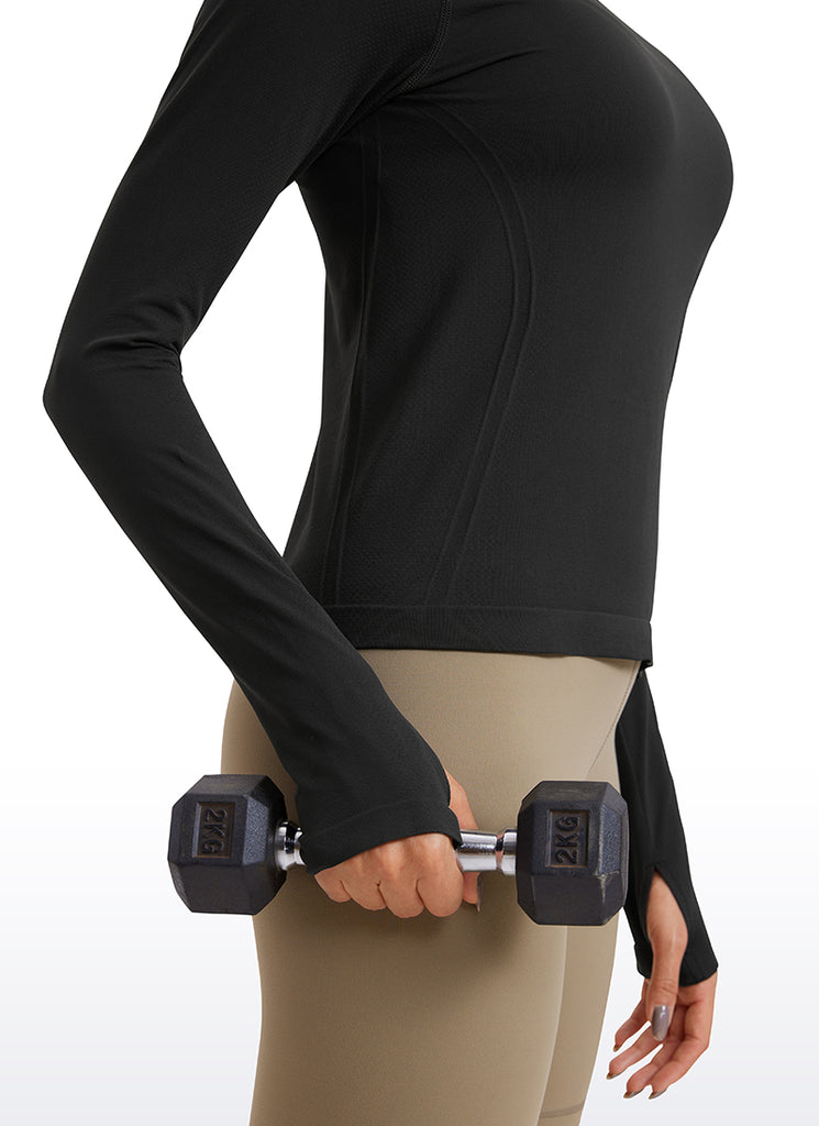 CRZ YOGA Camiseta sin Costuras con Manga Larga de Secado Rápido para Mujer Negro