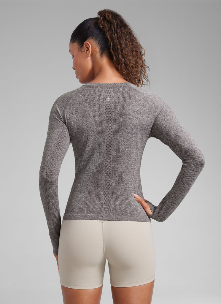 CRZ YOGA Camiseta sin Costuras con Manga Larga de Secado Rápido para Mujer Marrón Fudge Caliente