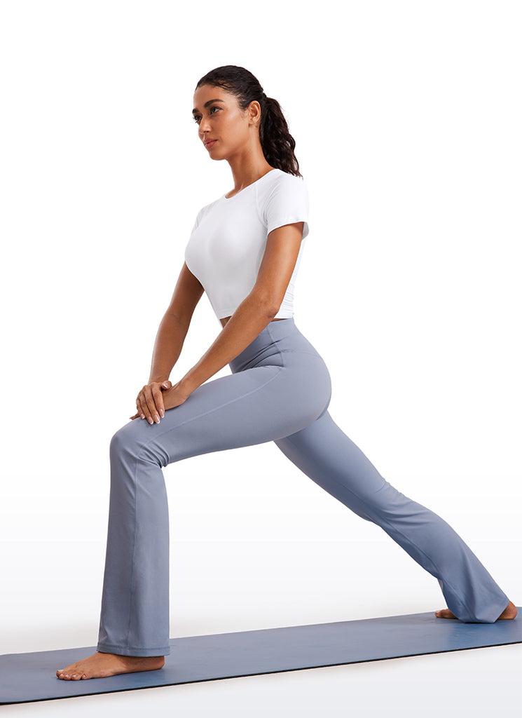 CRZYOGA Camiseta Cortsda Sin Costuras de Manga Corta para Mujer blanco