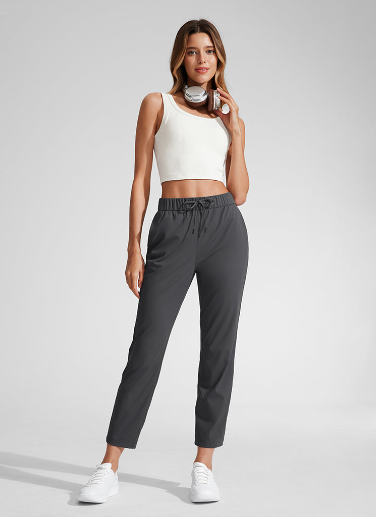 CRZ YOGA Pantalones con Cordón Elástico 7/8 de 27 Pulgadas para Mujer Negro