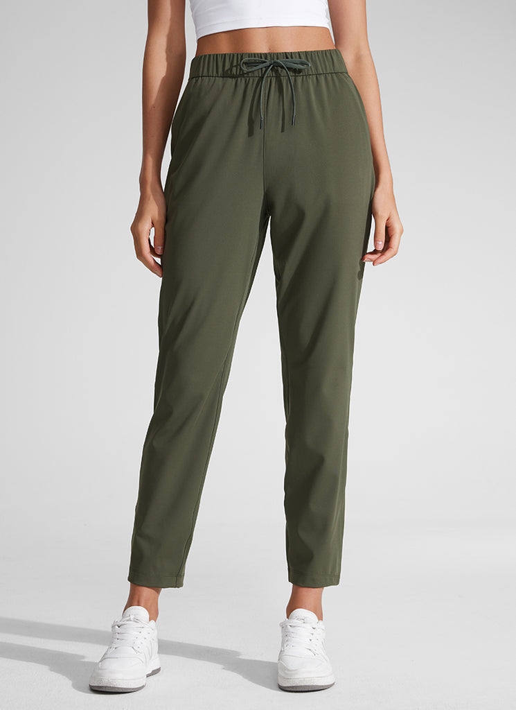 CRZ YOGA Pantalones con Cordón Elástico 7/8 de 27 Pulgadas para Mujer Verde Oliva