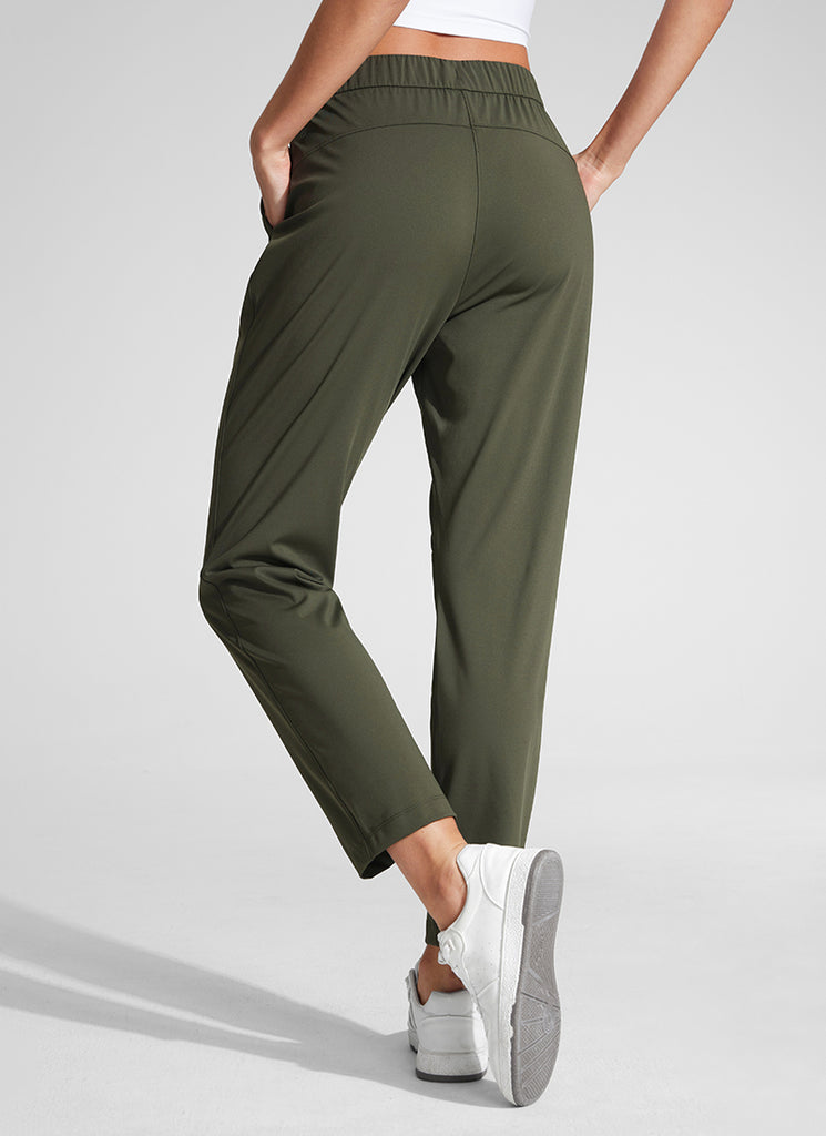 CRZ YOGA Pantalones con Cordón Elástico 7/8 de 27 Pulgadas para Mujer Verde Oliva