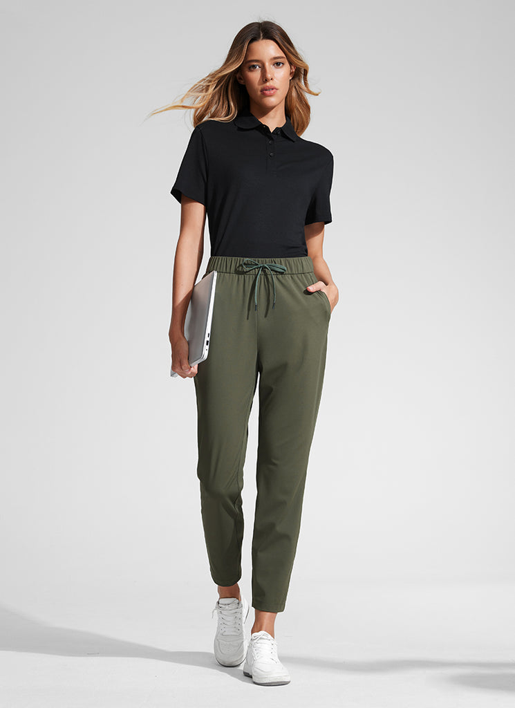 CRZ YOGA Pantalones con Cordón Elástico 7/8 de 27 Pulgadas para Mujer Verde Oliva