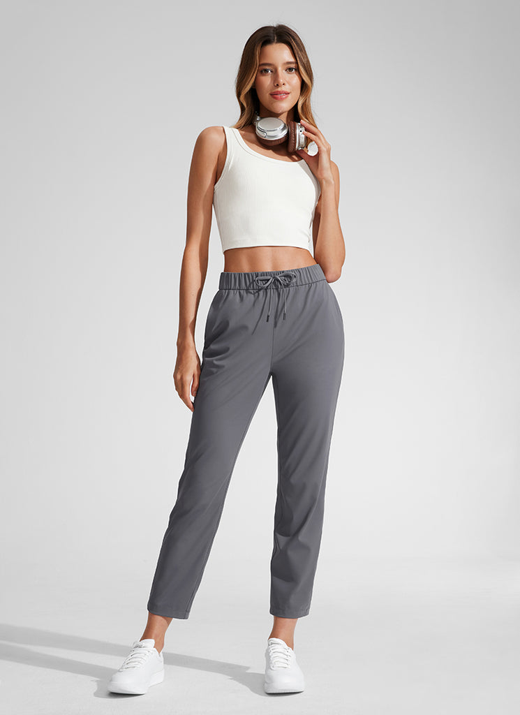 CRZ YOGA Pantalones con Cordón Elástico 7/8 de 27 Pulgadas para Mujer Gris Tinta