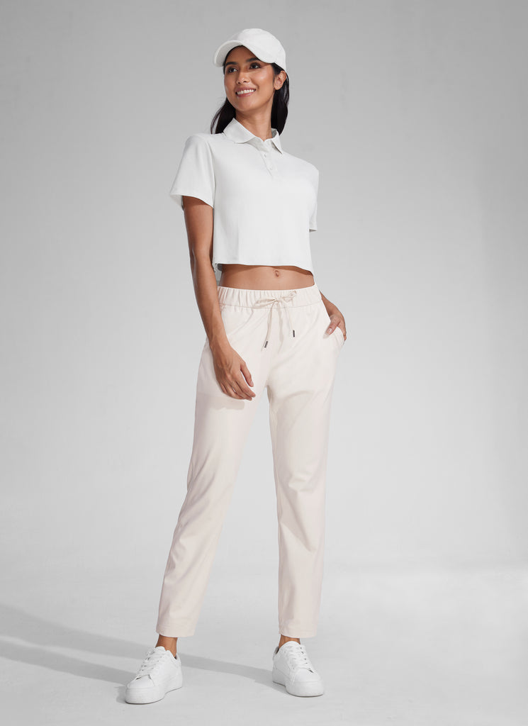 CRZ YOGA Pantalones con Cordón Elástico 7/8 de 27 Pulgadas para Mujer Blanca Lechosa