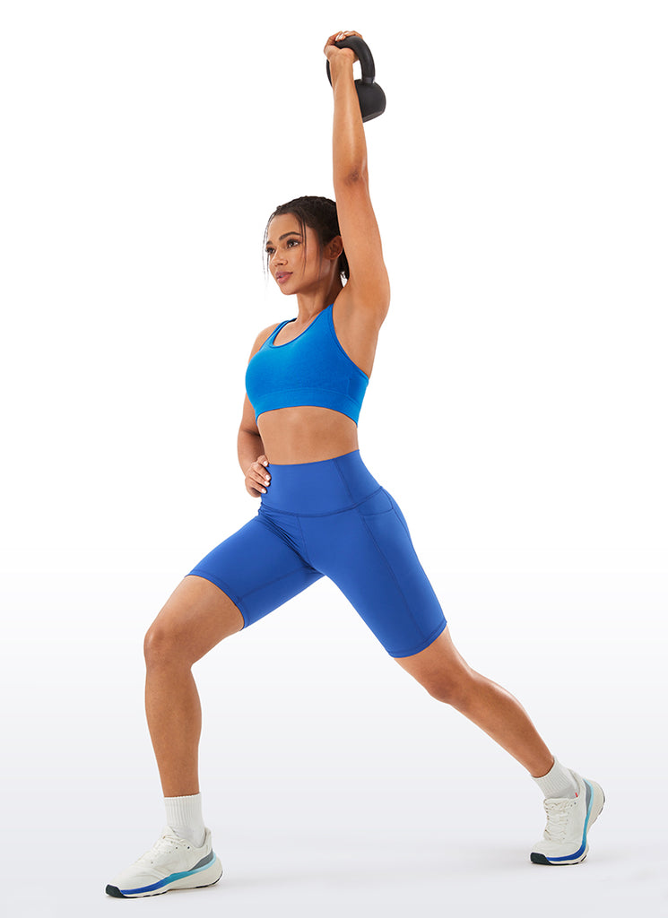 CRZ YOGA  Leggings Cortos de Motociclista con Bolsillos para Mujer Azul Ondulante