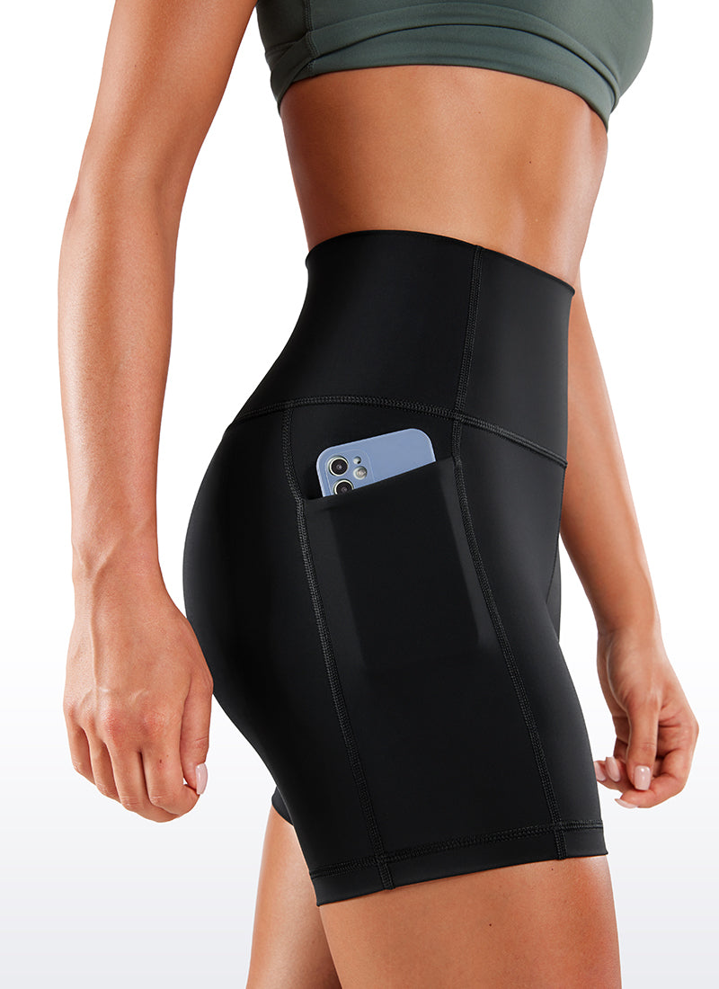 CRZ YOGA Shorts de Tiro Alto con Bolsillos de 5 Pulgadas para Mujer Negro