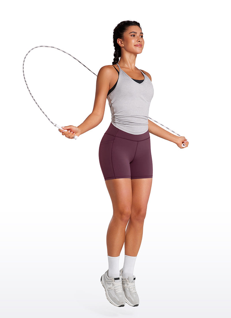 CRZ YOGA Shorts de Tiro Alto con Bolsillos de 5 Pulgadas para Mujer Rojizo oscuro