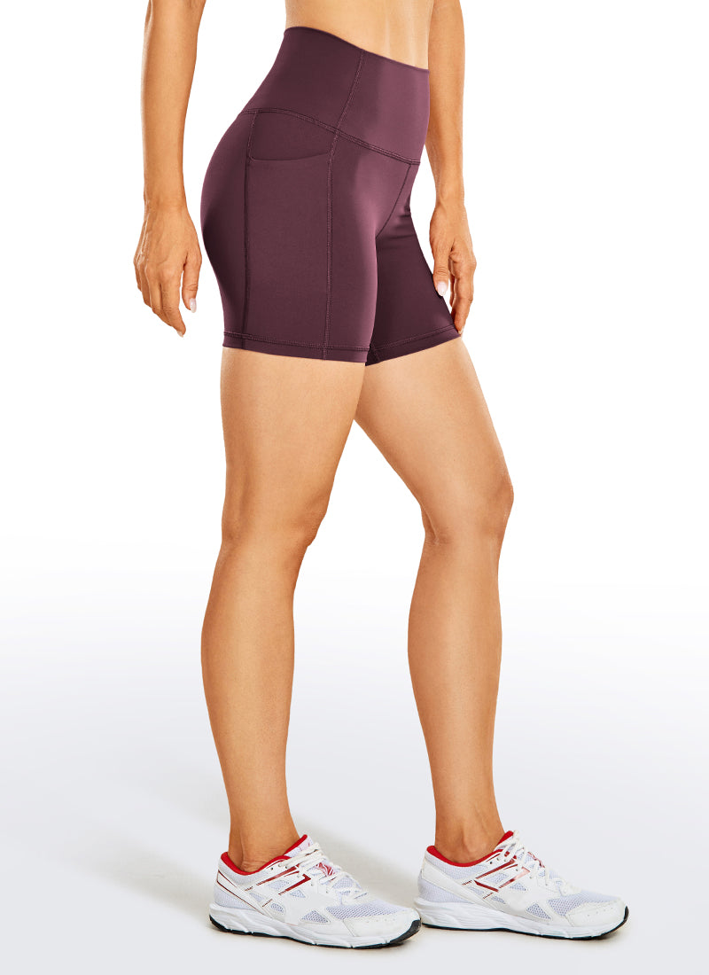 CRZ YOGA Shorts de Tiro Alto con Bolsillos de 5 Pulgadas para Mujer Rojizo oscuro