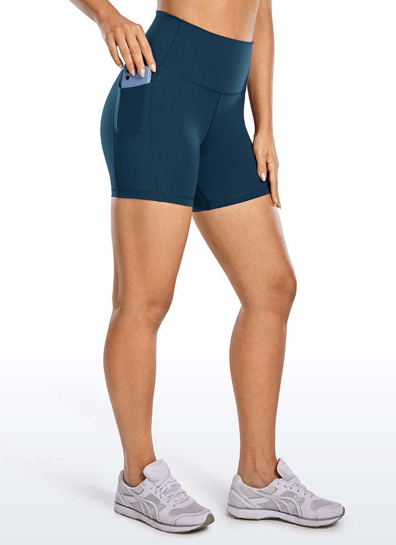 CRZ YOGA Shorts de Tiro Alto con Bolsillos de 5 Pulgadas para Mujer MARFIL FRANCÉS