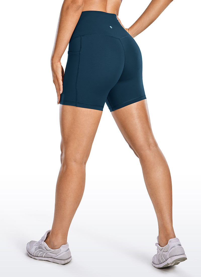 CRZ YOGA Shorts de Tiro Alto con Bolsillos de 5 Pulgadas para Mujer MARFIL FRANCÉS