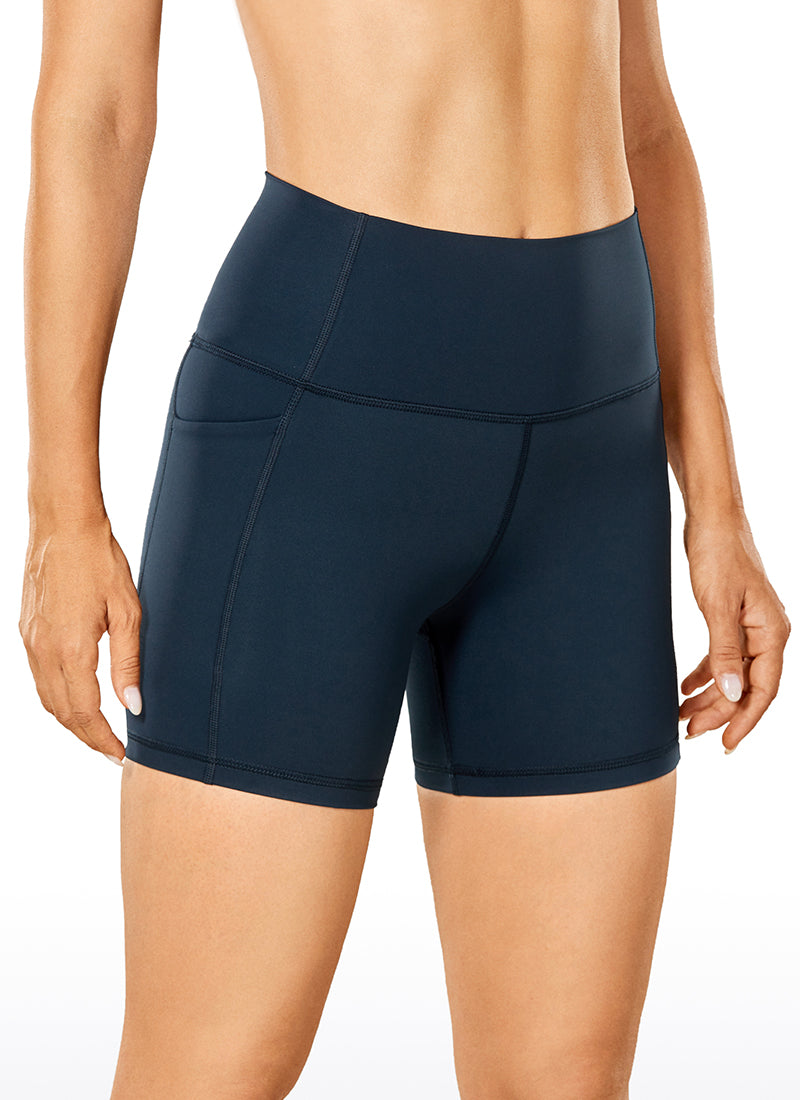 CRZ YOGA Shorts de Tiro Alto con Bolsillos de 5 Pulgadas para Mujer True Navy