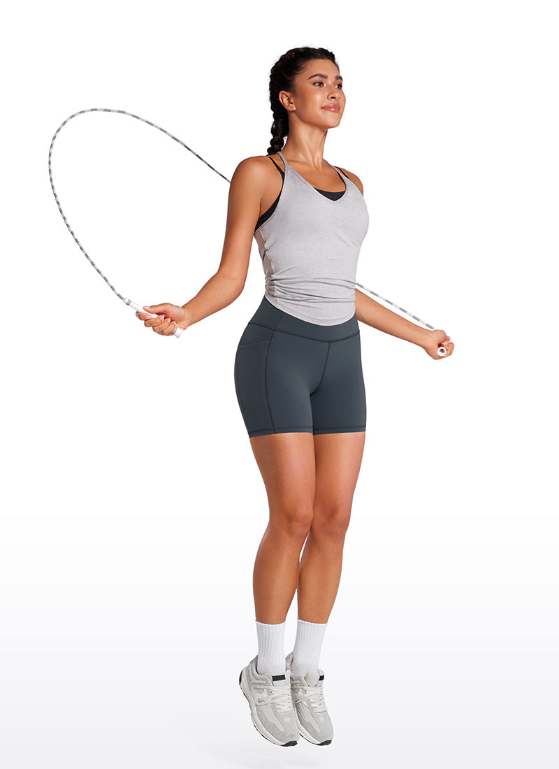 CRZ YOGA Shorts de Tiro Alto con Bolsillos de 5 Pulgadas para Mujer Melanita