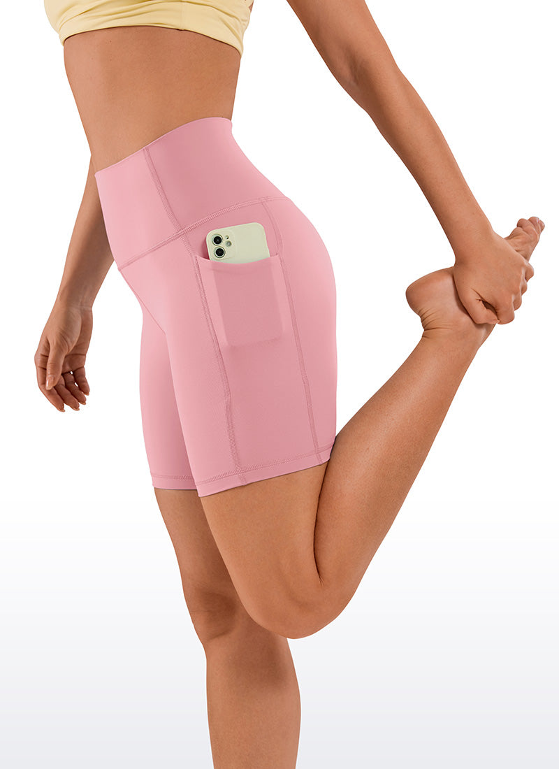 CRZ YOGA Nakedfeel Leggings Cortos con Bolsillos de 6 Pulgadas para Mujer El polvo del latido del corazón