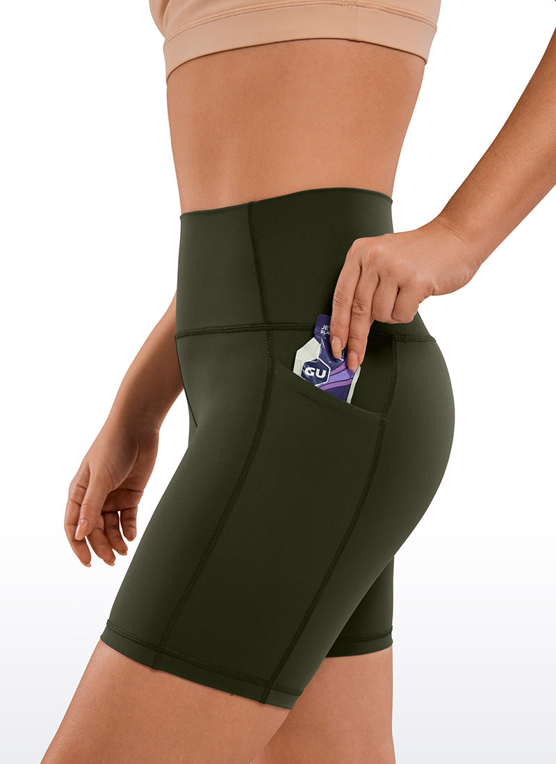 CRZ YOGA Nakedfeel Leggings Cortos con Bolsillos de 6 Pulgadas para Mujer Verde Oliva