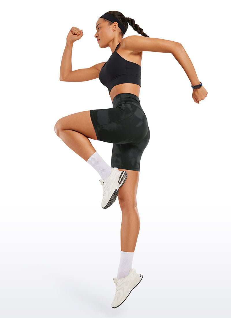 CRZ YOGA Nakedfeel Leggings Cortos con Bolsillos de 6 Pulgadas para Mujer Flores De Tinte Negro