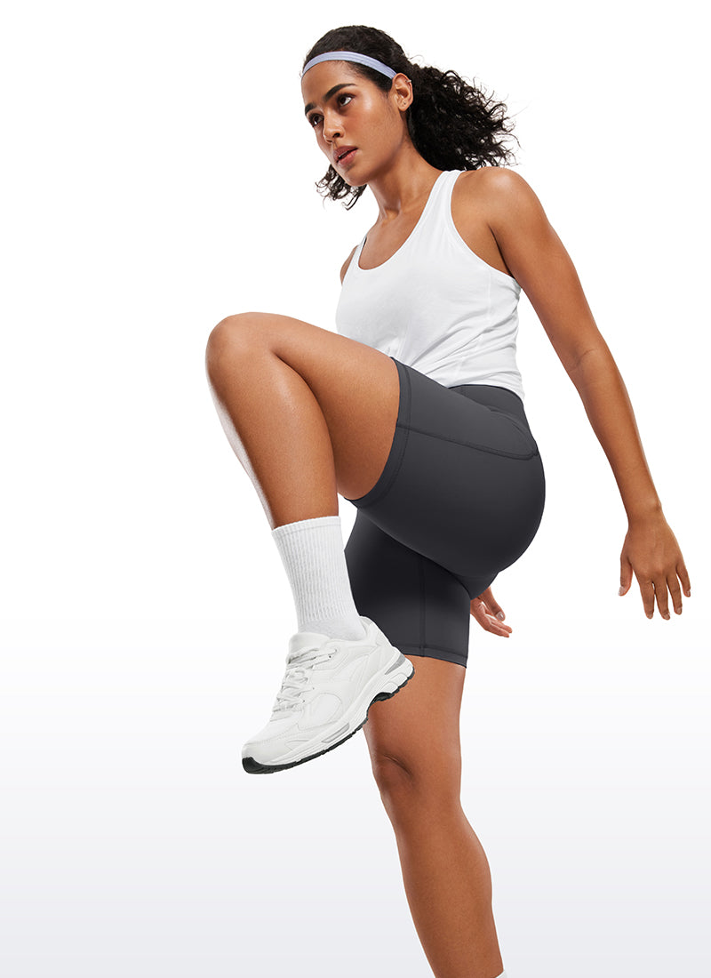 CRZ YOGA Nakedfeel Leggings Cortos con Bolsillos de 6 Pulgadas para Mujer Gris misterioso