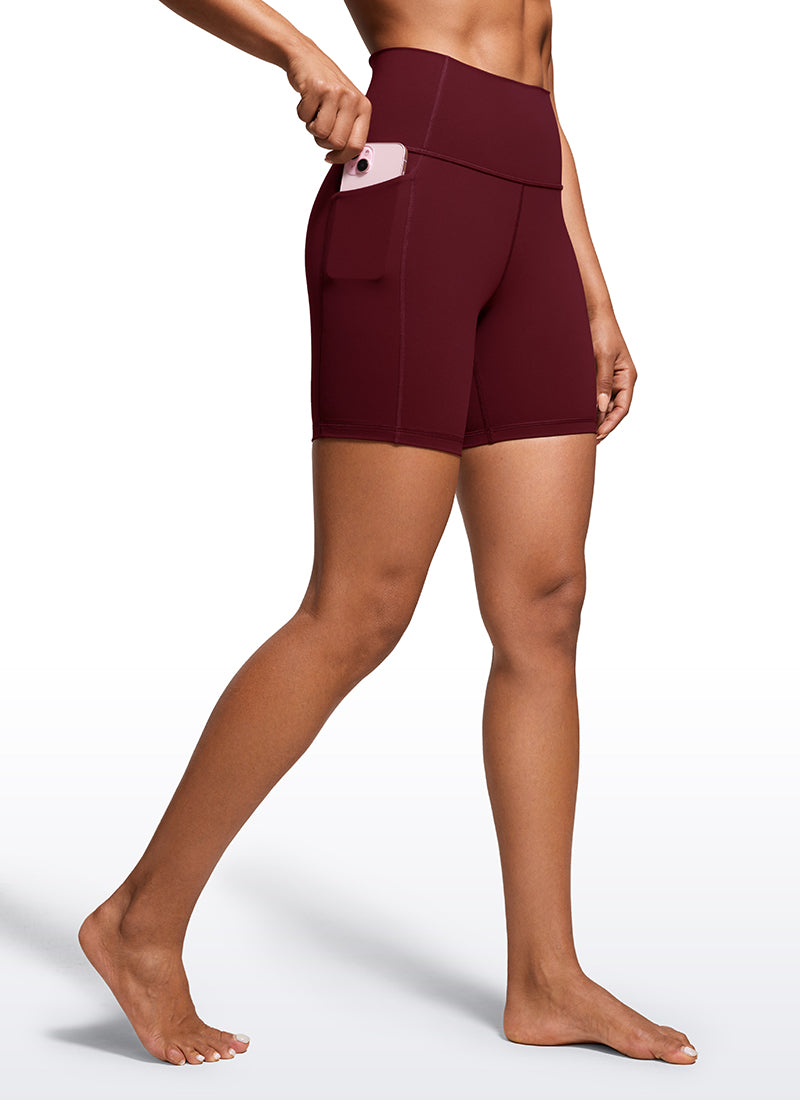 CRZ YOGA Nakedfeel Leggings Cortos con Bolsillos de 6 Pulgadas para Mujer Merlot Rojo