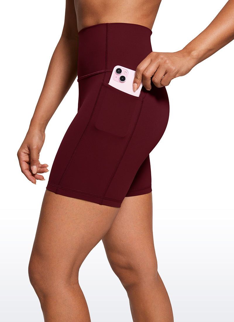 CRZ YOGA Nakedfeel Leggings Cortos con Bolsillos de 6 Pulgadas para Mujer Merlot Rojo