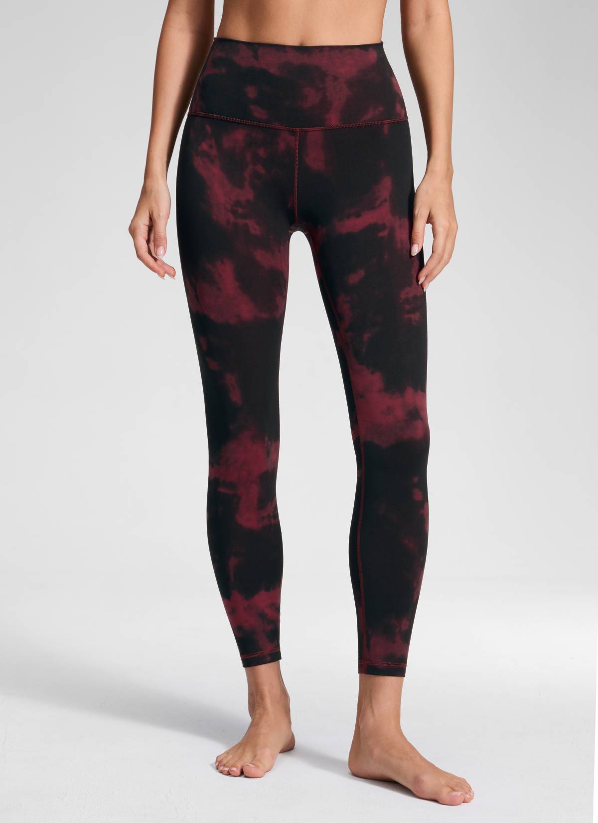 CRZ YOGA Butterluxe Leggings de Yoga de Tiro alto para Mujer Flores de Teñido Anudado Burdeos