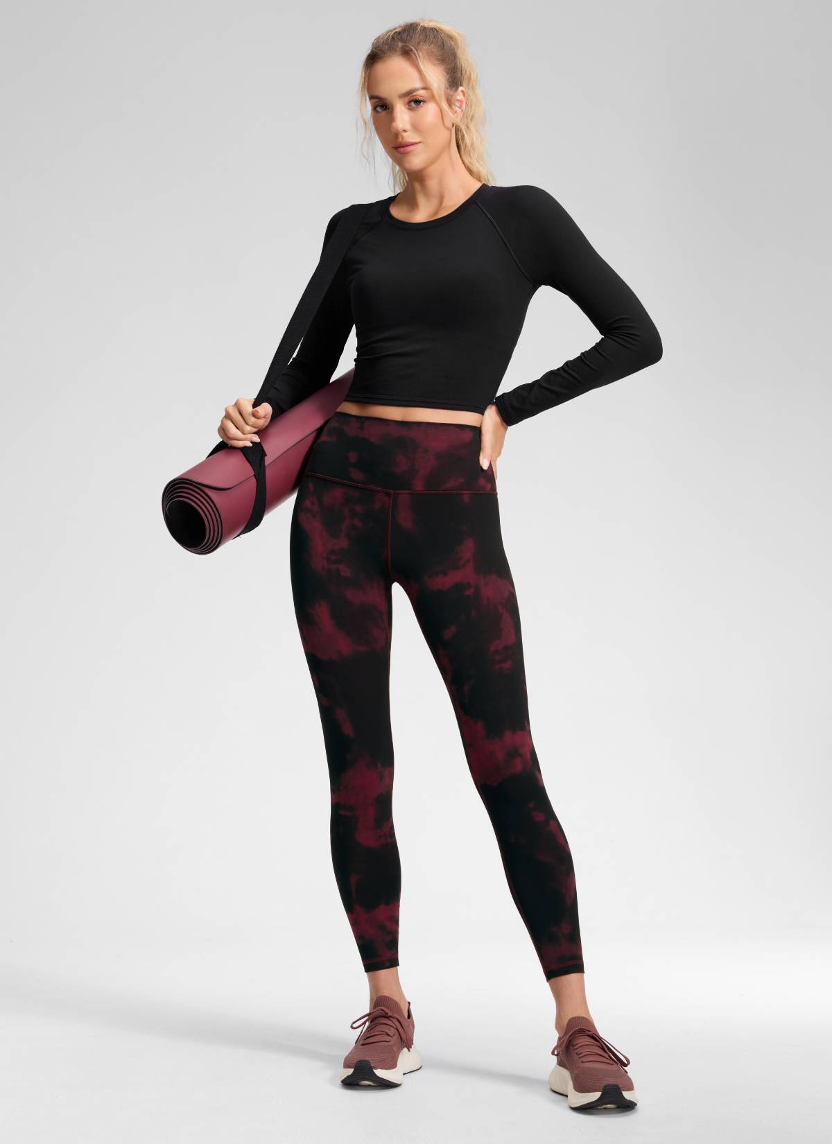 CRZ YOGA Butterluxe Leggings de Yoga de Tiro alto para Mujer Flores de Teñido Anudado Burdeos