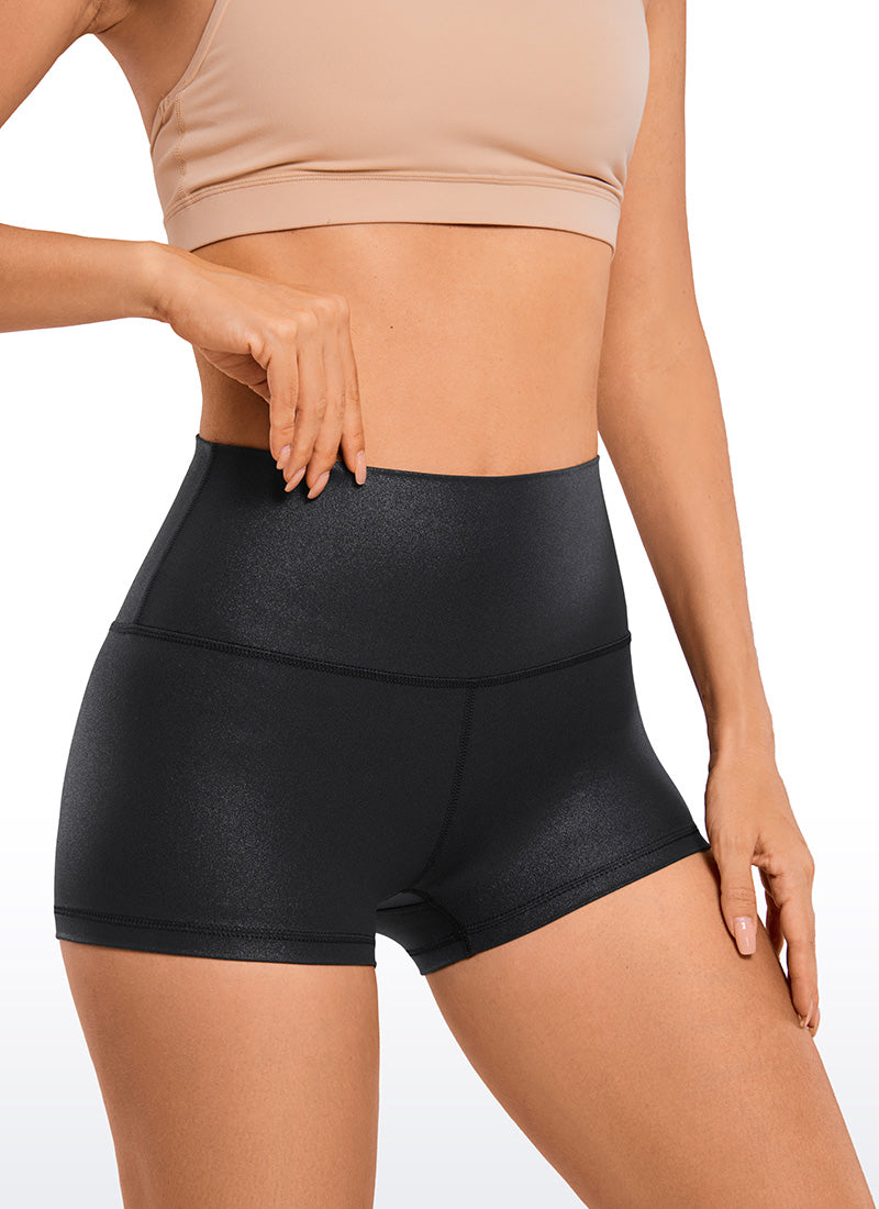 CRZ YOGA Butterluxe Leggings Cortos de Tiro Alto de 2.5 Pulgadas para Mujer Cuero clásico negro