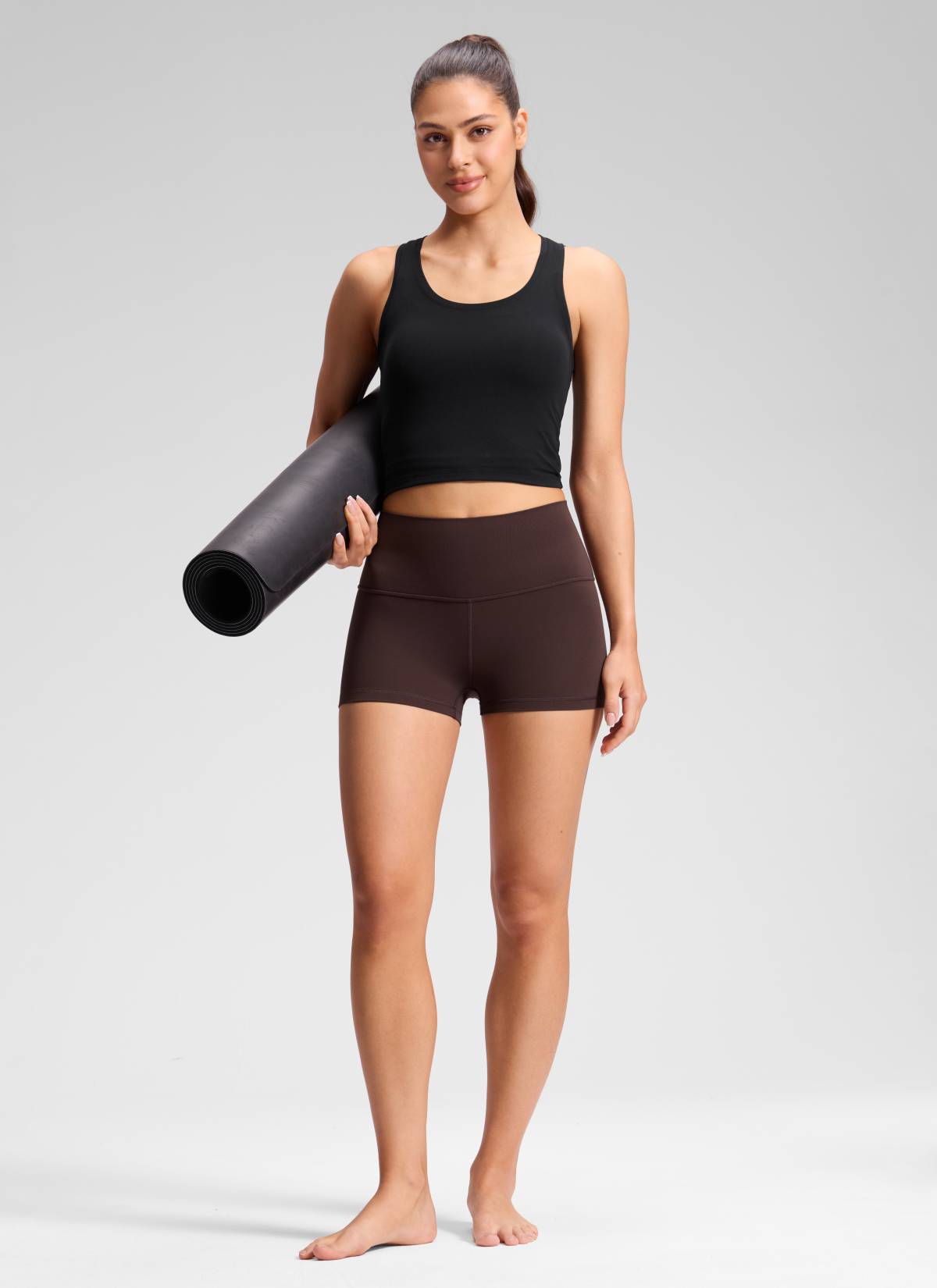 CRZ YOGA Butterluxe Leggings Cortos de Tiro Alto de 2.5 Pulgadas para Mujer Marrón Fudge Caliente