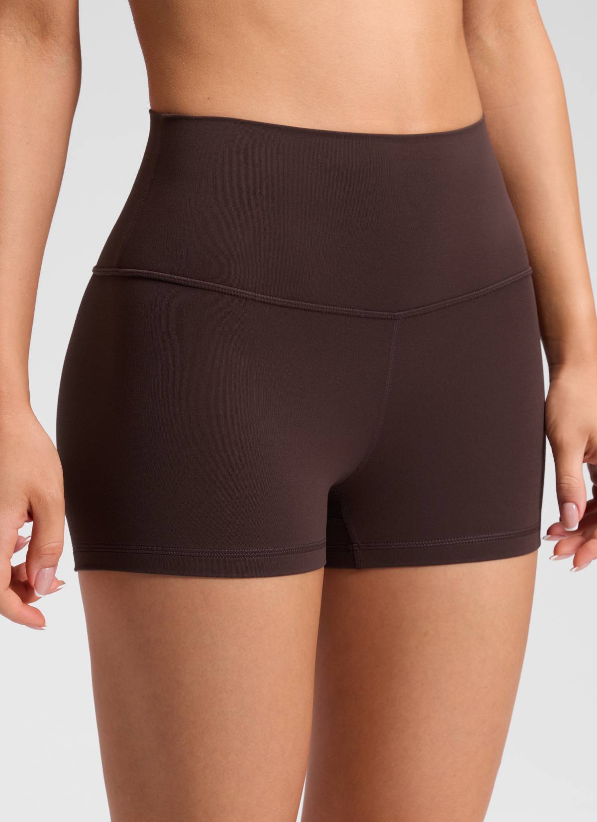 CRZ YOGA Butterluxe Leggings Cortos de Tiro Alto de 2.5 Pulgadas para Mujer Marrón Fudge Caliente