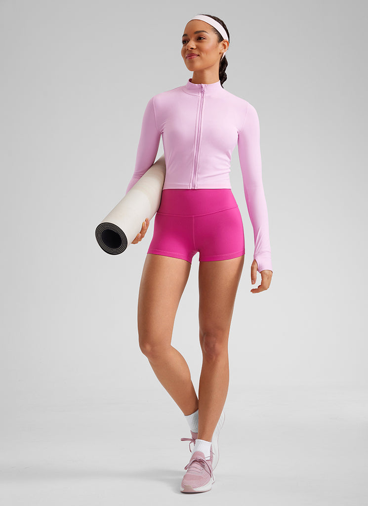 CRZ YOGA Butterluxe Leggings Cortos de Tiro Alto de 2.5 Pulgadas para Mujer Púrpura Hibisco