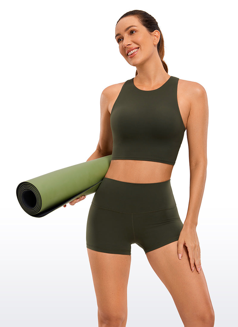 CRZ YOGA Butterluxe Leggings Cortos de Tiro Alto de 2.5 Pulgadas para Mujer Verde Oliva
