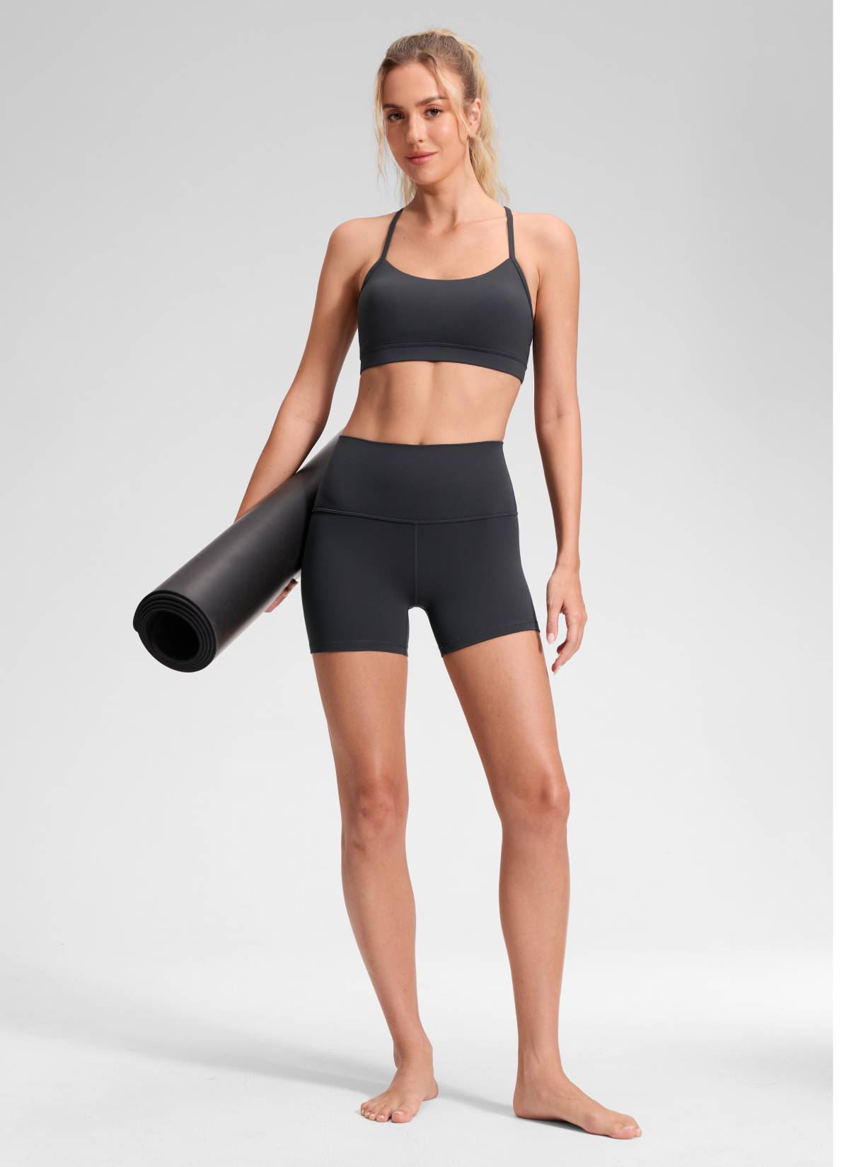 CRZ YOGA  Butterluxe Leggings Cortos con Cintura Alta de 4 Pulgadas Gris misterioso