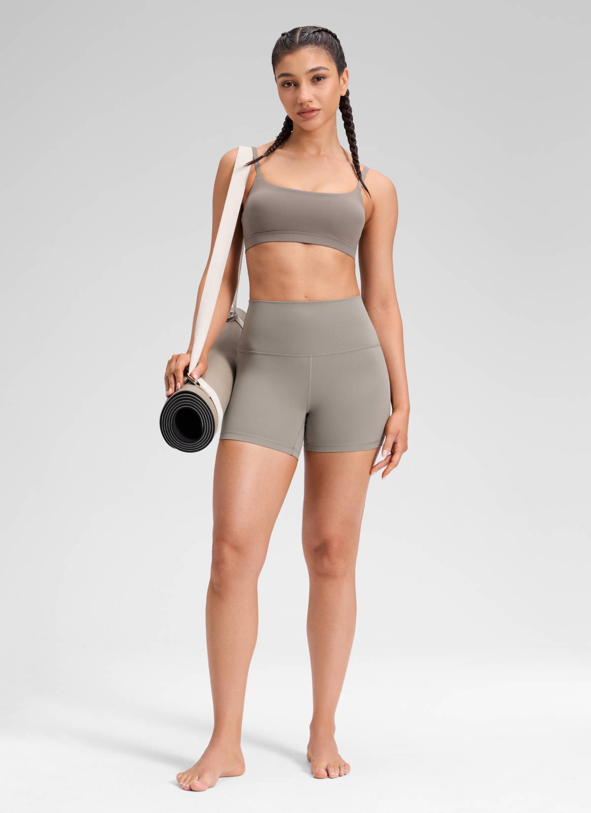 CRZ YOGA  Butterluxe Leggings Cortos con Cintura Alta de 4 Pulgadas Gris Ceniza Cálido