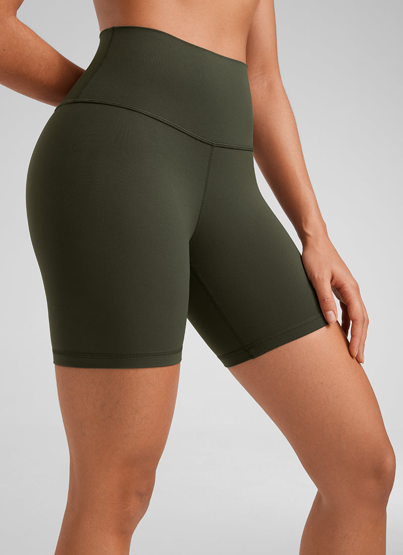 CRZ YOGA Leggings Cortos de Yoga con Cintura Alta para Mujer Verde Oliva