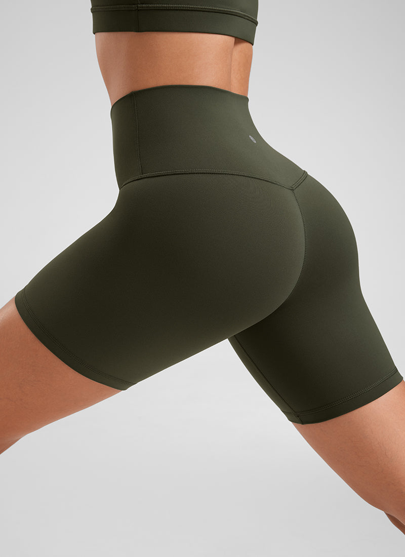 CRZ YOGA Leggings Cortos de Yoga con Cintura Alta para Mujer Verde Oliva