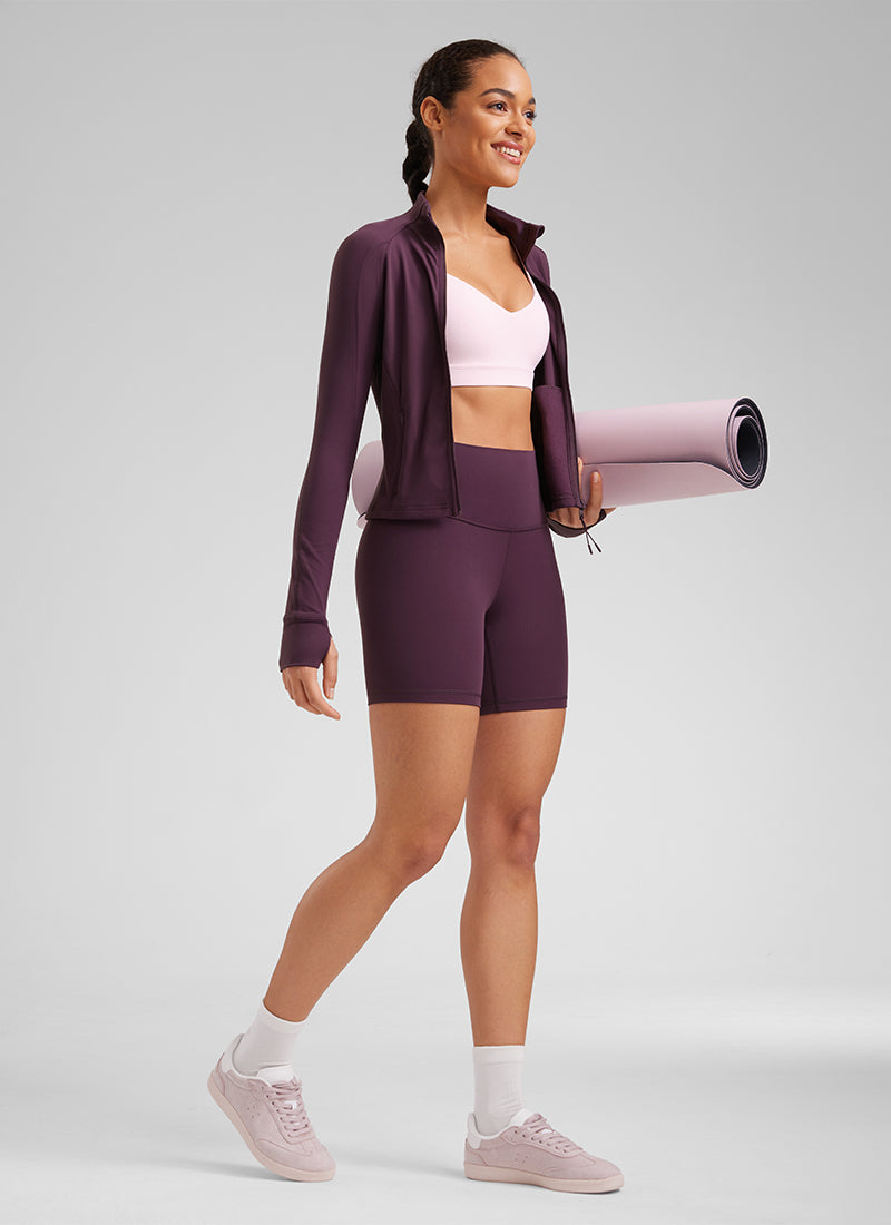 CRZ YOGA Leggings Cortos de Yoga con Cintura Alta para Mujer Deep Purple