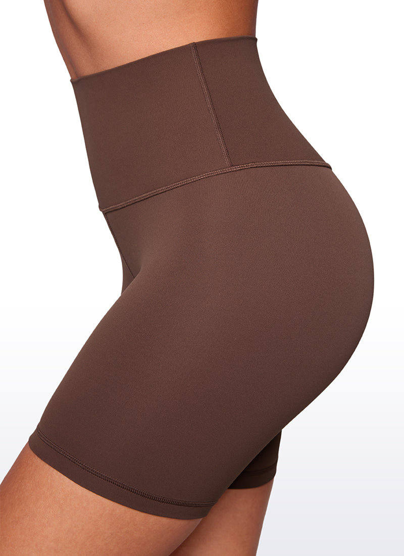 CRZ YOGA Leggings Cortos de Yoga con Cintura Alta para Mujer Café Morena