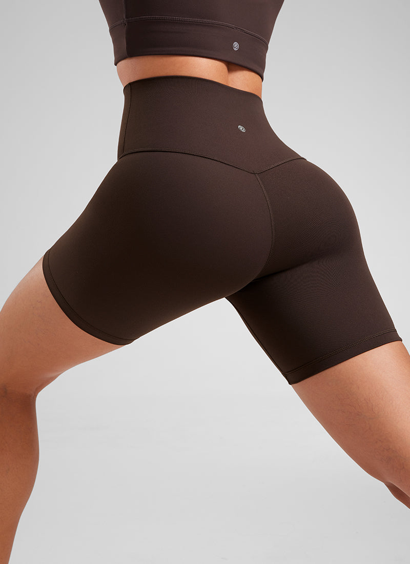 CRZ YOGA Leggings Cortos de Yoga con Cintura Alta para Mujer Marrón Fudge Caliente